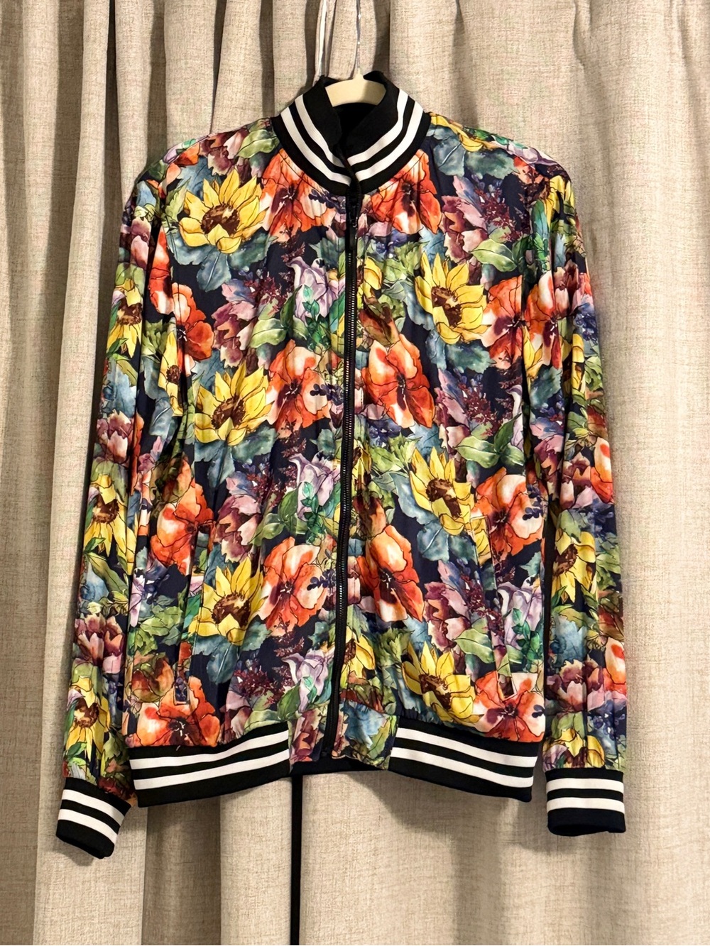 Gender Neutral Floral Print Bomber Jacket - size small to medium
